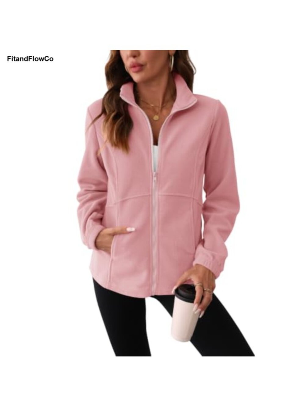 Women's Fleece Jacket Full Zip Stand Collar Casual Winter Coat